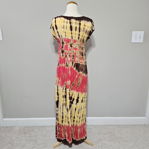 Style Biz Tie Dye V-Neck Maxi Dress Smocked Waist S - Picture 3 of 6